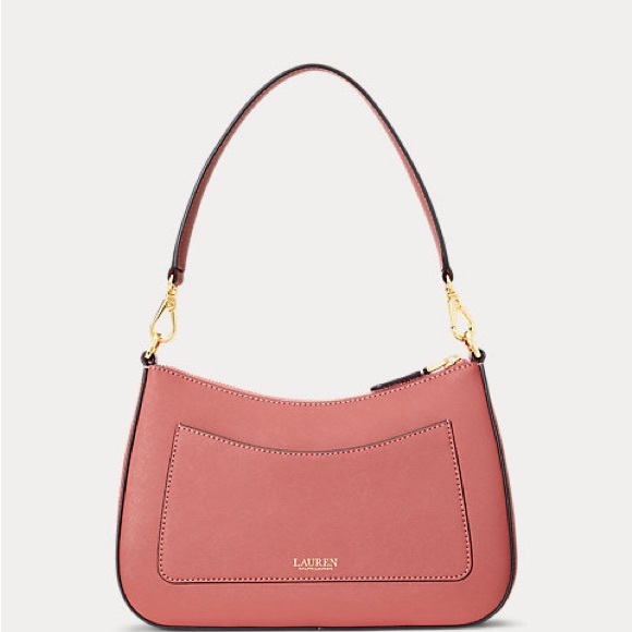 Brand New Laure Ralph Lauren Crosshatch Leather Medium Danni Bag Pink NWOT - Picture 2 of 7